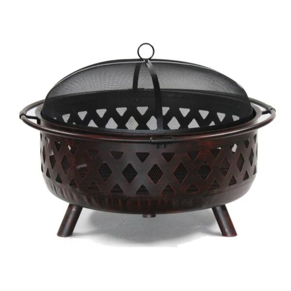 ALEKO 36 in. x 28 in. Round Wood and Coal Steel Fire Pit with Flame Retardant Lid