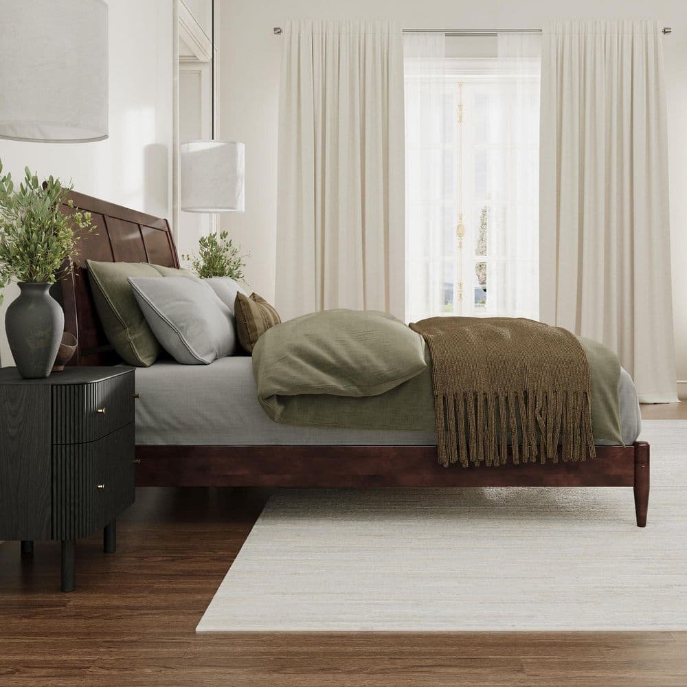 Valencia Walnut King Wood Sleigh Platform Bed with Headboard