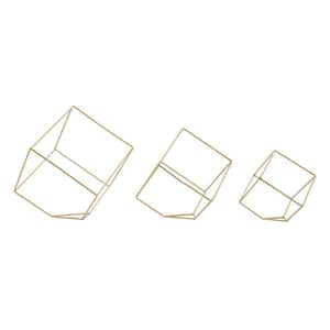 Metal Hexagon Shaped Geometric Design Flower Stand Iron Vase for Wedding Decoration Gold Cube Display Rack (3 pcs)