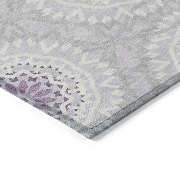 Lilac, Purple, Ivory 9 ft. x 12 ft. Woven Floral, Medallion Polyester Rectangle Indoor/Outdoor Area Rug