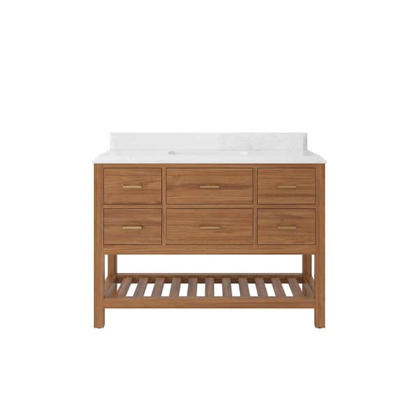 Willow Collections Parker Teak 48 in. W x 22 in. D x 36 in. H Single Sink Bath Vanity in Golden Teak with 1.5 in. Empira Quartz Top