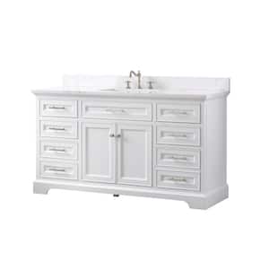 Thompson 60 in. W x 22 in. D Bath Vanity in White with Engineered Stone Vanity Top in Carrara White with White Sink
