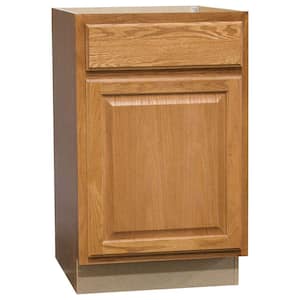 Hampton 21 in. W x 24 in. D x 34.5 in. H Assembled Base Kitchen Cabinet in Medium Oak with Ball-Bearing Drawer Glides
