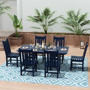 Hayes Navy Blue 7-Piece HDPE Plastic Outdoor Dining Set with Side Chairs
