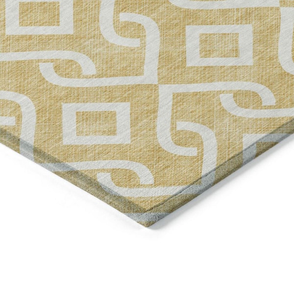 Gold, Ivory 10 ft. x 14 ft. Woven Geometric Polyester Rectangle Indoor/Outdoor Area Rug