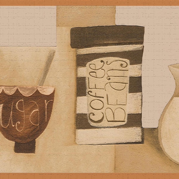 Dundee Deco Falkirk Dandy II Cream Beige Coffee Mugs Country Peel and Stick Wallpaper Border