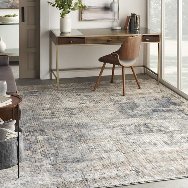 8 ft. x 10 ft.Beige and Blue Abstract Power Loom Distressed Area Rug