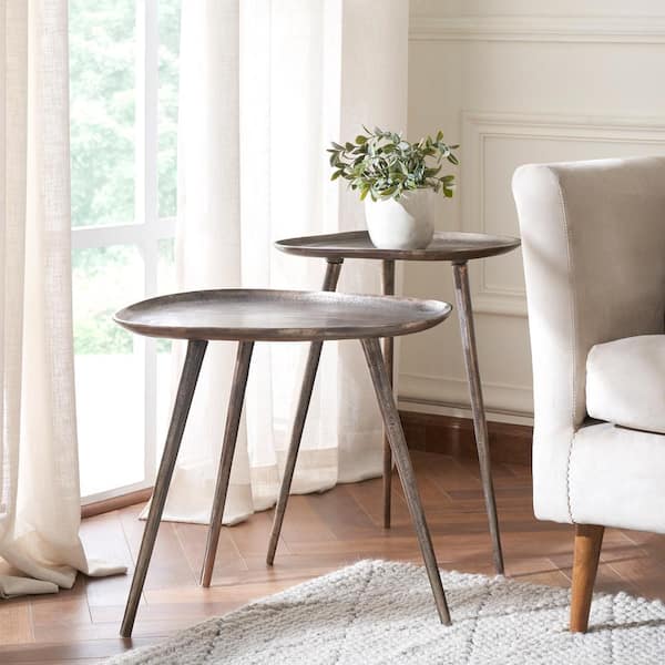 Bali 20 in. W Antique Silver Metal Nesting End Tables