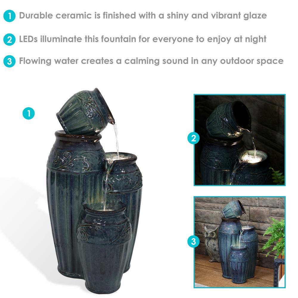 Dark Cyan Ceramic Vase Outdoor Water Fountain with LED Lights