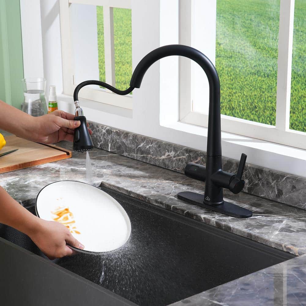 Matte Black Single Handle Pull-Out Sprayer Kitchen Faucet with Digital Display