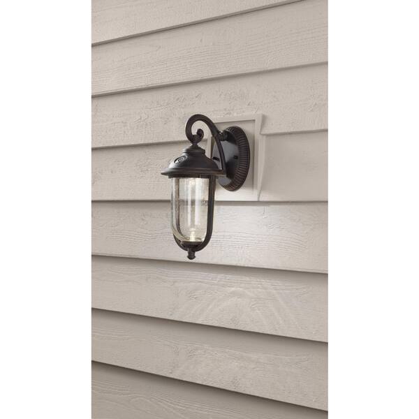 Hampton Bay - Perdido 17.63 in. Rust LED Motion Sensor Outdoor Wall Lantern Sconce