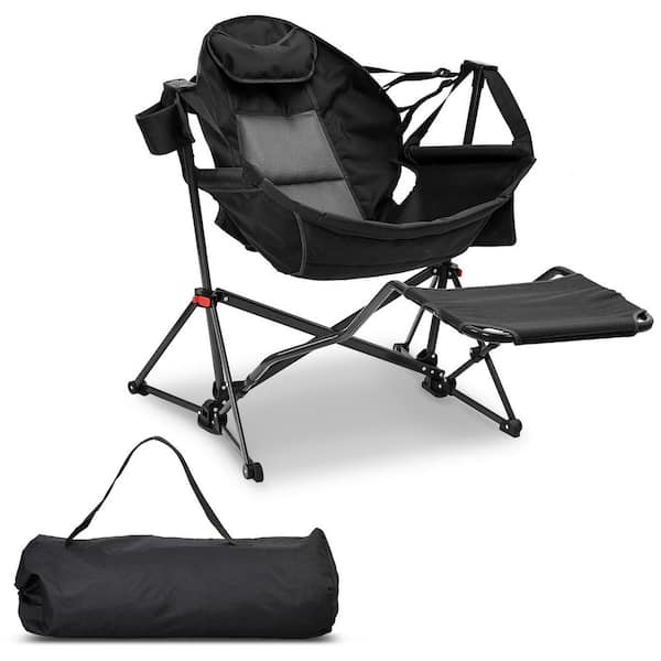 Hammock Camping Chair with Footrest Black Polyester Foldable Portable Rocking Chairs