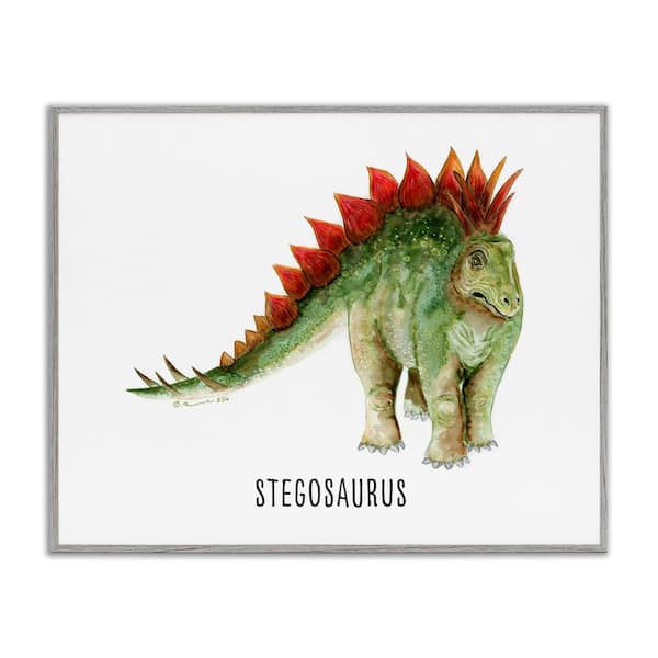 Stupell Industries Stegosaurus Dinosaur Learning by Brett Blumenthal Gray Framed Animal Giclee Art Print 11 in. x 14 in.