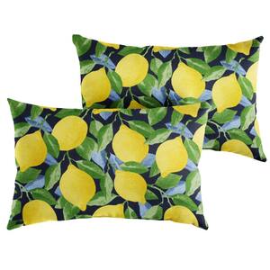 Sorra Home Yellow Lemons Rectangular Outdoor Knife Edge Lumbar Pillows (2-Pack)