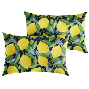 Yellow Lemons Rectangular Outdoor Knife Edge Lumbar Pillows (2-Pack)