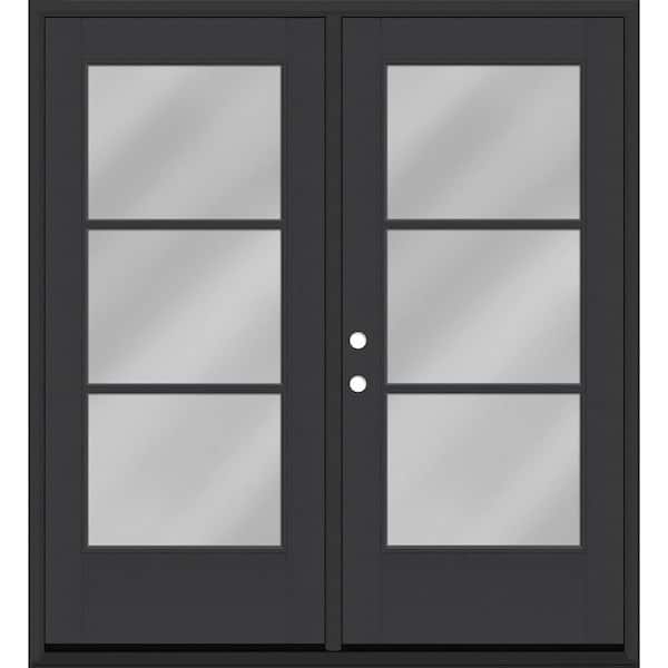 Legacy 72 in. x 80 in. Icon 3L Modern Clear Glass Black RHIS Painted Fiberglass Retro Patio Door w/4"Jamb