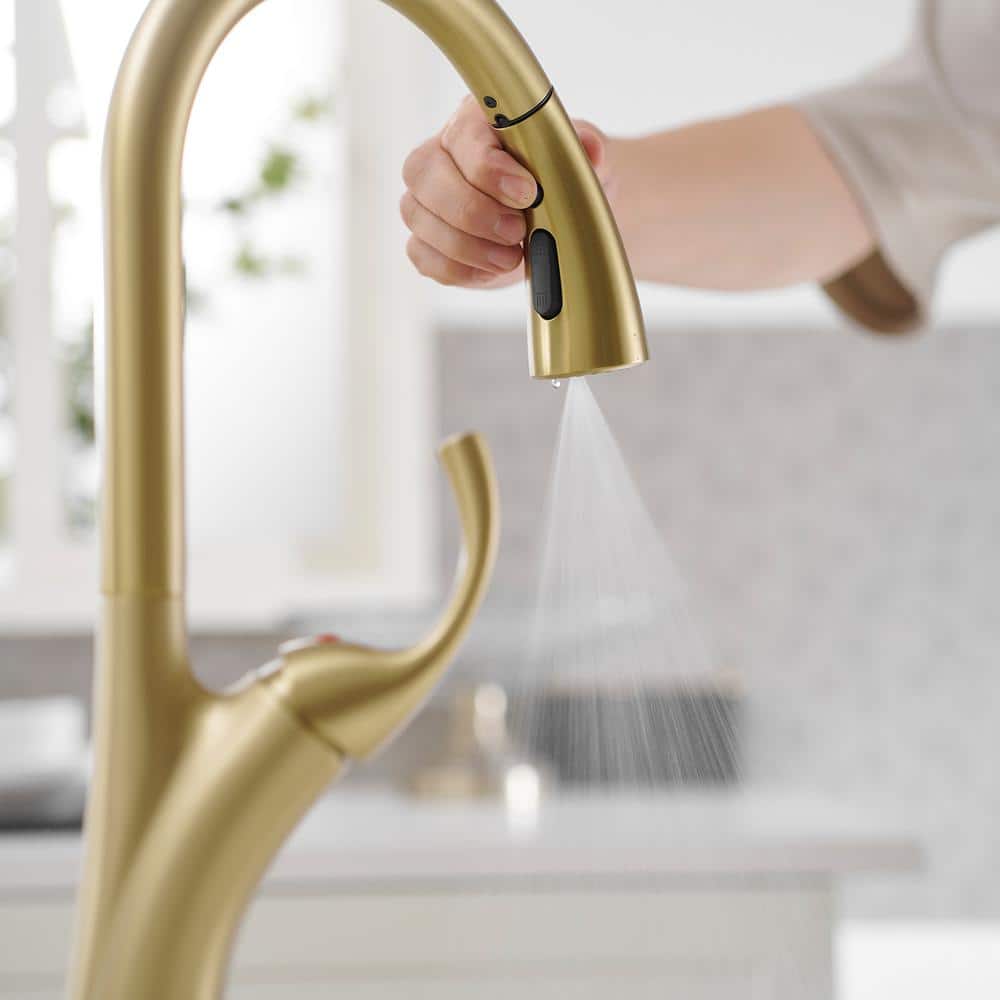Brushed Gold Single Handle Pull-Down Sprayer Kitchen Faucet