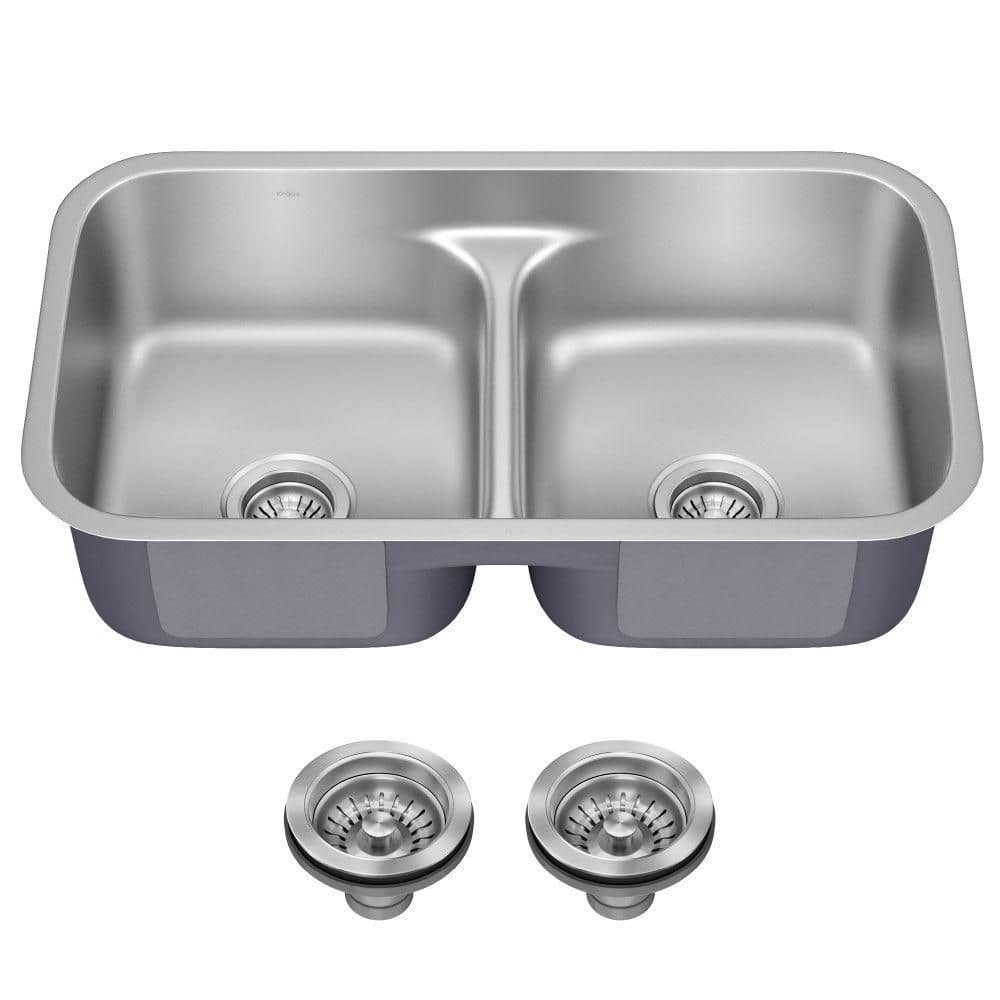 Premier 32-inch Satin Stainless Steel Double Bowl Undermount Sink