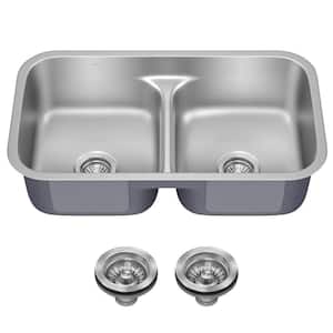 Premier Stainless Steel 18 Gauge 32 in. Double Bowl Undermount Kitchen Sink