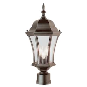 Burlington 3-Light Rust Outdoor Lamp Post Light Fixture with Clear Glass