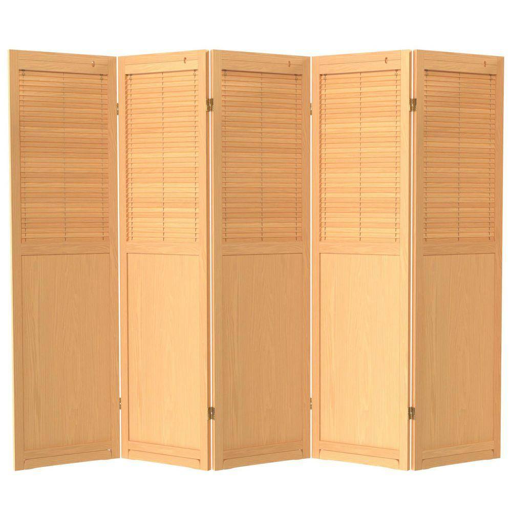Natural 6 ft. Tall Adjustable Shutter 5-Panel Room Divider