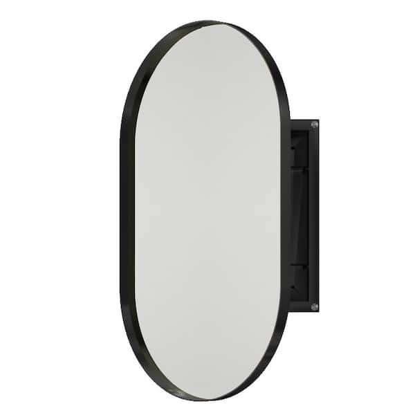 Anky 20 in. W x 4.5 in. D x 34 in. H Metal Bathroom Storage Oval Medicine Wall Cabinet with Mirror in Matte Black