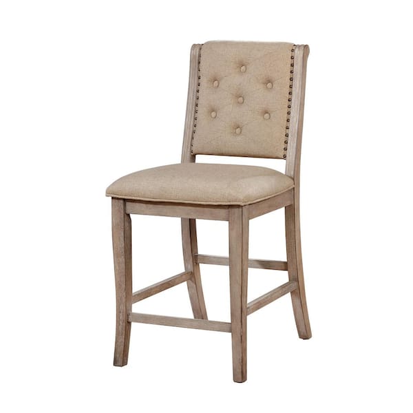 Furniture of America Moriarty 26 in. Rustic Natural Tone Fabric Tufted Counter Height Chairs (Set of 2)