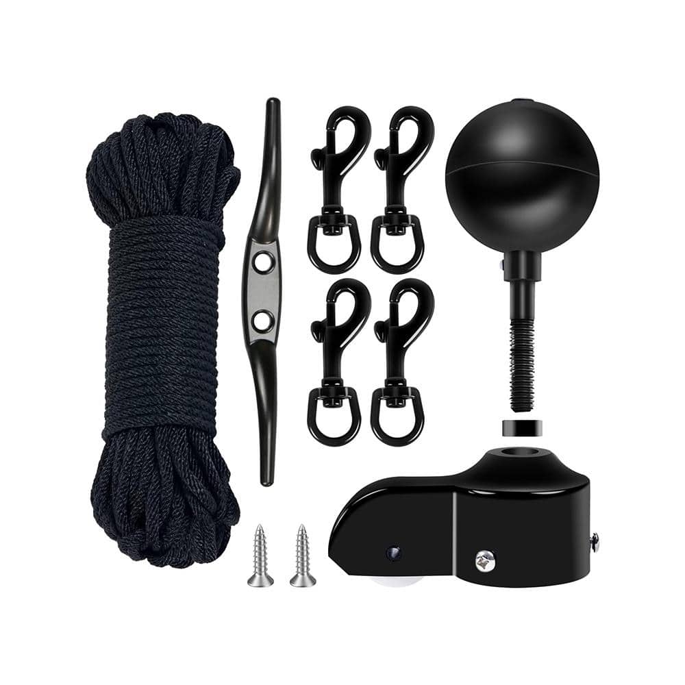 ITOPFOX 50 ft. Halyard Rope Flagpole Hardware Repair Parts Kit with 3 in. Black Ball for 1.6 in