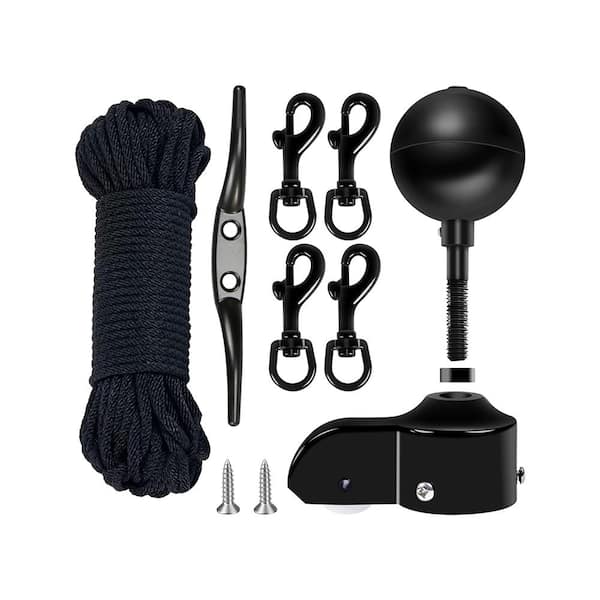 ITOPFOX 50 ft. Halyard Rope Flagpole Hardware Repair Parts Kit with 3 in. Black Ball for 1.6 in.-2 in. Flag Poles Top