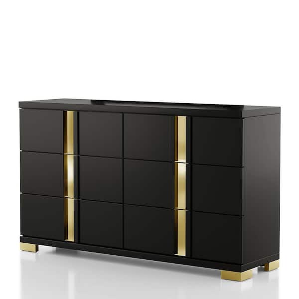 Furniture of America Nina 3-Piece Modern Black 4-Drawer Set of 2  Nightstands and Dresser with Gold Trim IDFN7217BK-2NSD - The Home Depot