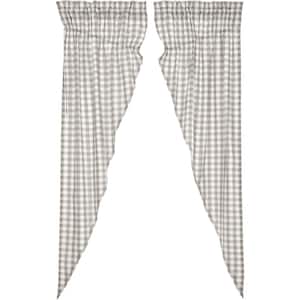 Annie Buffalo Check Gray White 36 in. W x 84 in. L Cotton Light Filtering Rod Pocket Prairie Curtain Window Panel Pair