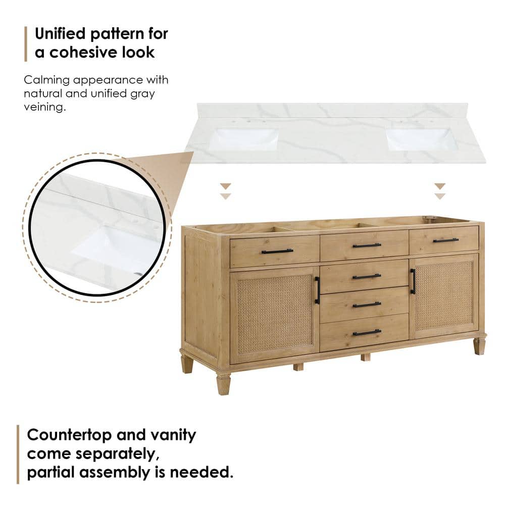 Solana 72" Weathered Fir Vanity with Calacatta Quartz Top