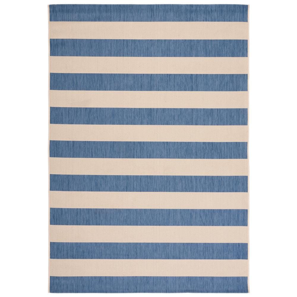 Blue Rectangular Stain-Resistant Synthetic Outdoor Rug