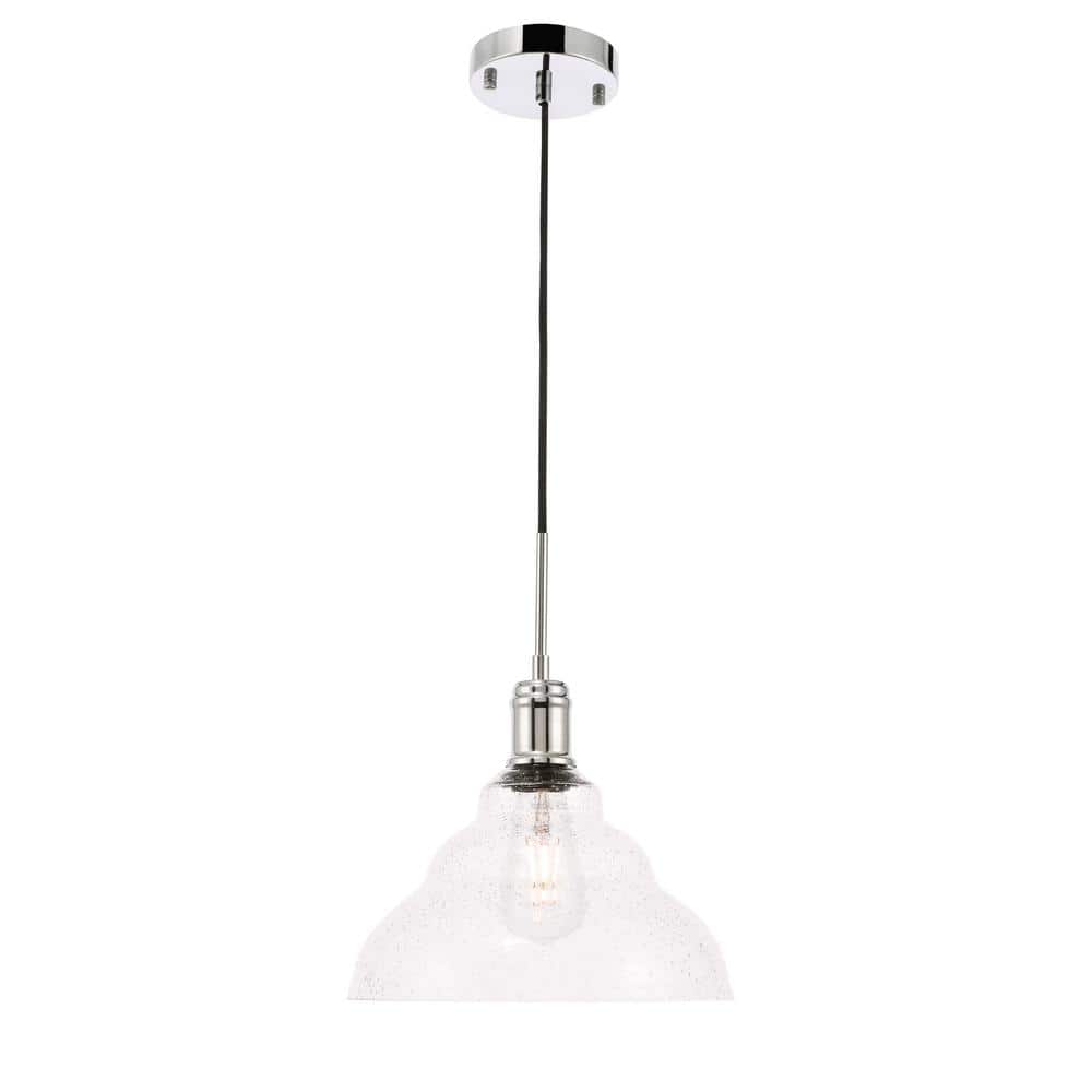 Timeless Home 11 in. 1-Light Chrome and Clear Seeded Glass Pendant Light, B