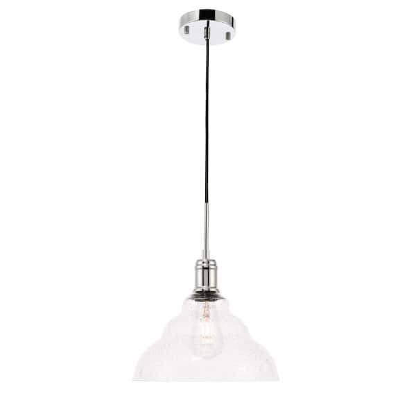 Unbranded Timeless Home 11 in. 1-Light Chrome and Clear Seeded Glass Pendant Light, Bulbs Not Included