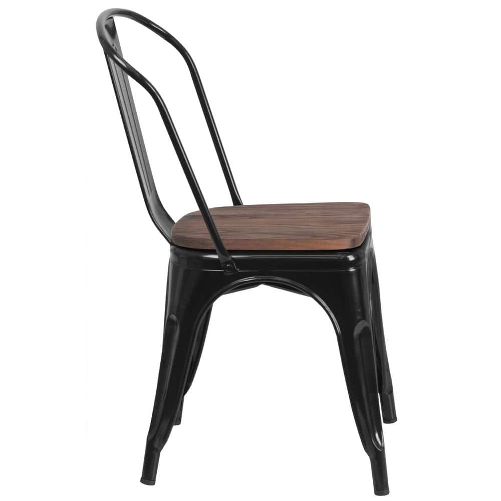 Black Metal High Back Industrial Side Chair Set