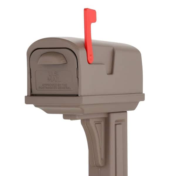 Rubbermaid Classic Plastic Mailbox and Post Combo with Double Door, Mocha