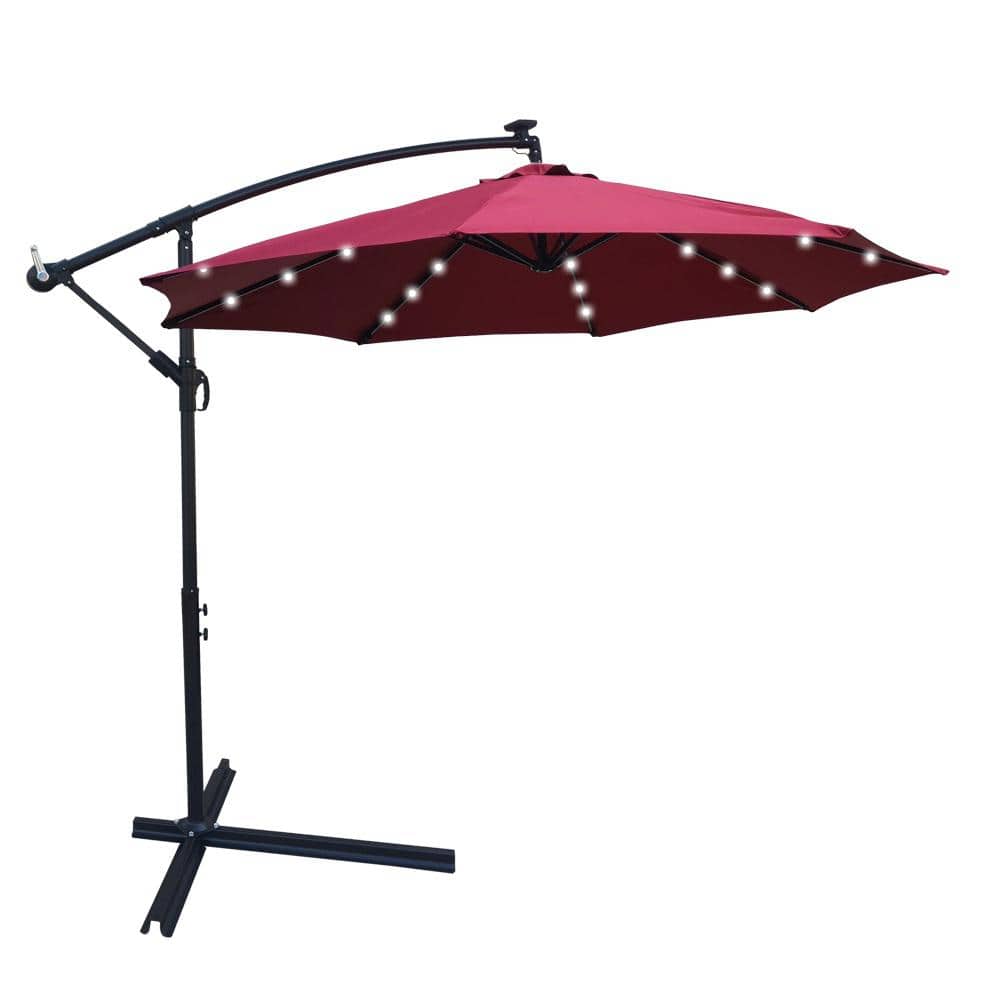 10 ft. Cantilever Patio Umbrella with Solar Powered LED in Burgundy
