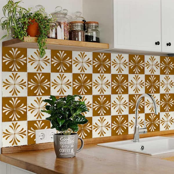 Oldlace, Cornsilk, Sienna and Dark Goldenrod R1413 4 in. x 4 in. Vinyl Peel and Stick Tile (24-Pack)