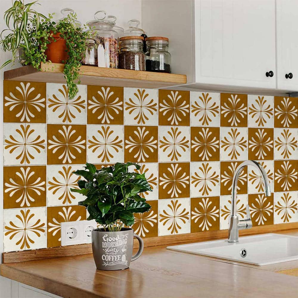 Vintage Gold and Beige Vinyl Peel and Stick Tile Set