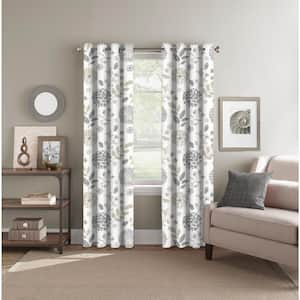 Neutral Floral Polyester 52 in. W x 84 in. L Back Tab Room Darkening Curtain Panel