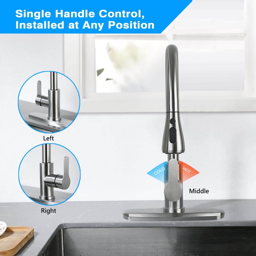 Stainless Steel Single-Handle Pull-Down Sprayer Kitchen Faucet with Soap Dispenser
