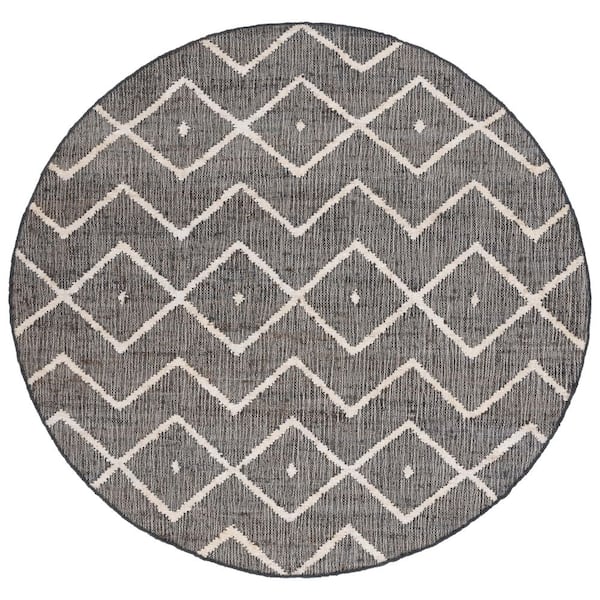 SAFAVIEH Kilim Charcoal/Natural 7 ft. x 7 ft. Geometric Diamonds Round