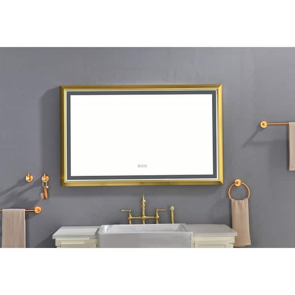 Brushed Gold 48.00 in. W x 30.00 in. H LED Classic Rectangle Aluminium Framed Wall Mirror