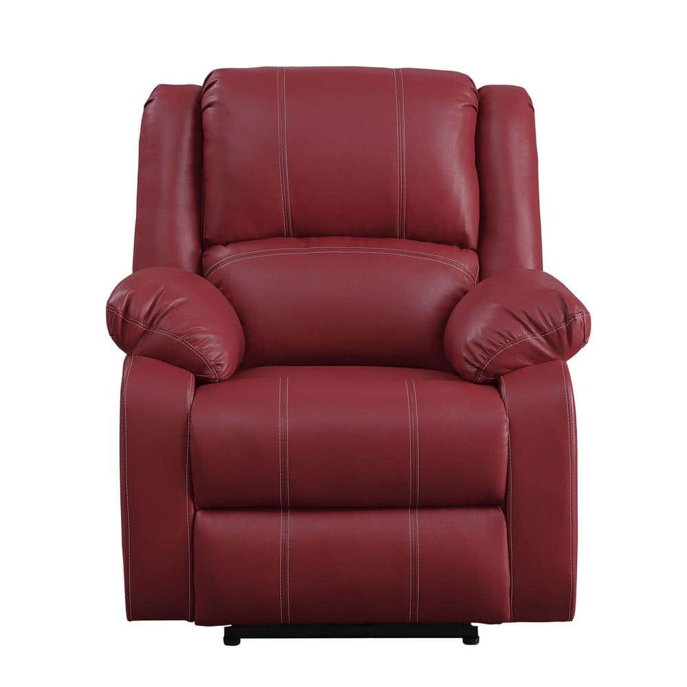 Red Faux Leather Swivel Recliner with Wood Base
