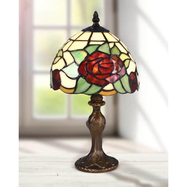 Indian Rose Antique Bronze Table Lamp, Bronze Stained Glass Table Lamps Uk