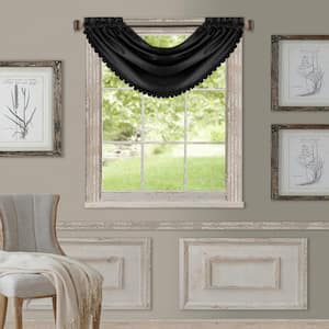 All Seasons Black Solid Polyester Waterfall 52(in)X36(in) Rod Pocket Blackout Valance