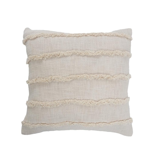 LR Home Striped Birch Beige Over Tufted Solid 20 in. x 20 in. Throw Pillow