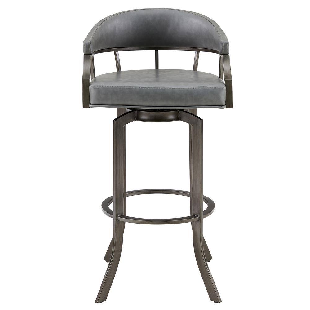 Transitional Gray Faux Leather and Metal Swivel Bar Stool