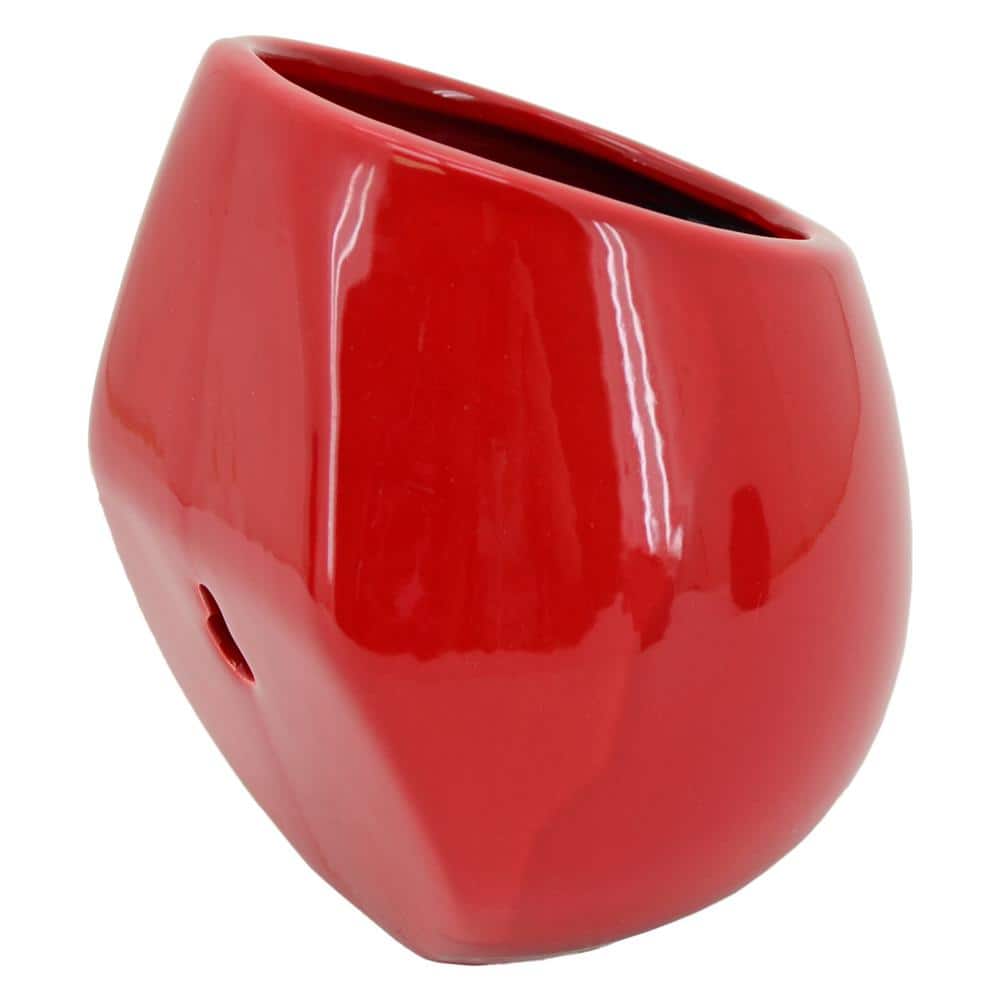 Small Red Ceramic Round Wall Planter Set